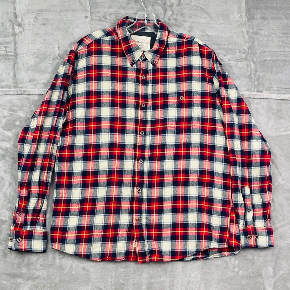 Weatherproof Vintage Shirt Mens XL Plaid Red Navy White Button-Down Excellent